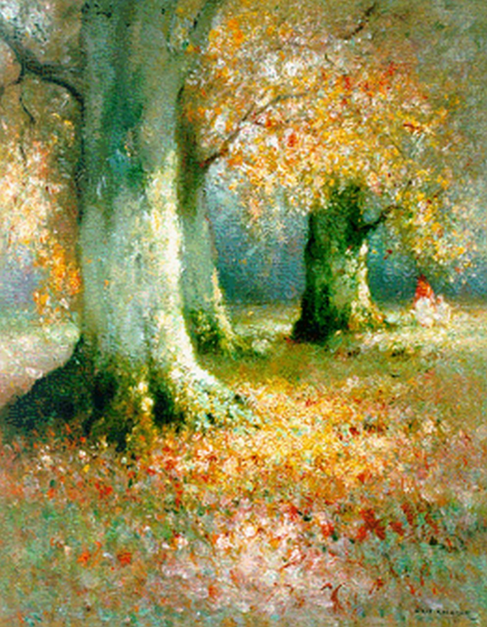 Knikker A.  | Aris Knikker, Figures in a forest landscape, oil on canvas 49.8 x 40.2 cm, signed l.r.