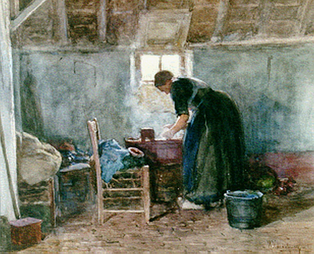 Valkenburg H.  | Hendrik Valkenburg, Washing-day, watercolour on paper 44.0 x 55.0 cm, signed l.r.