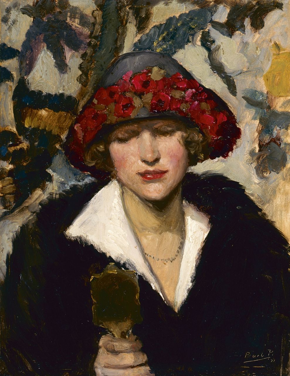 Peizel B.  | Bartele 'Bart' Peizel, A woman with hand mirror, oil on panel 27.1 x 21.0 cm, signed l.r. and dated '27