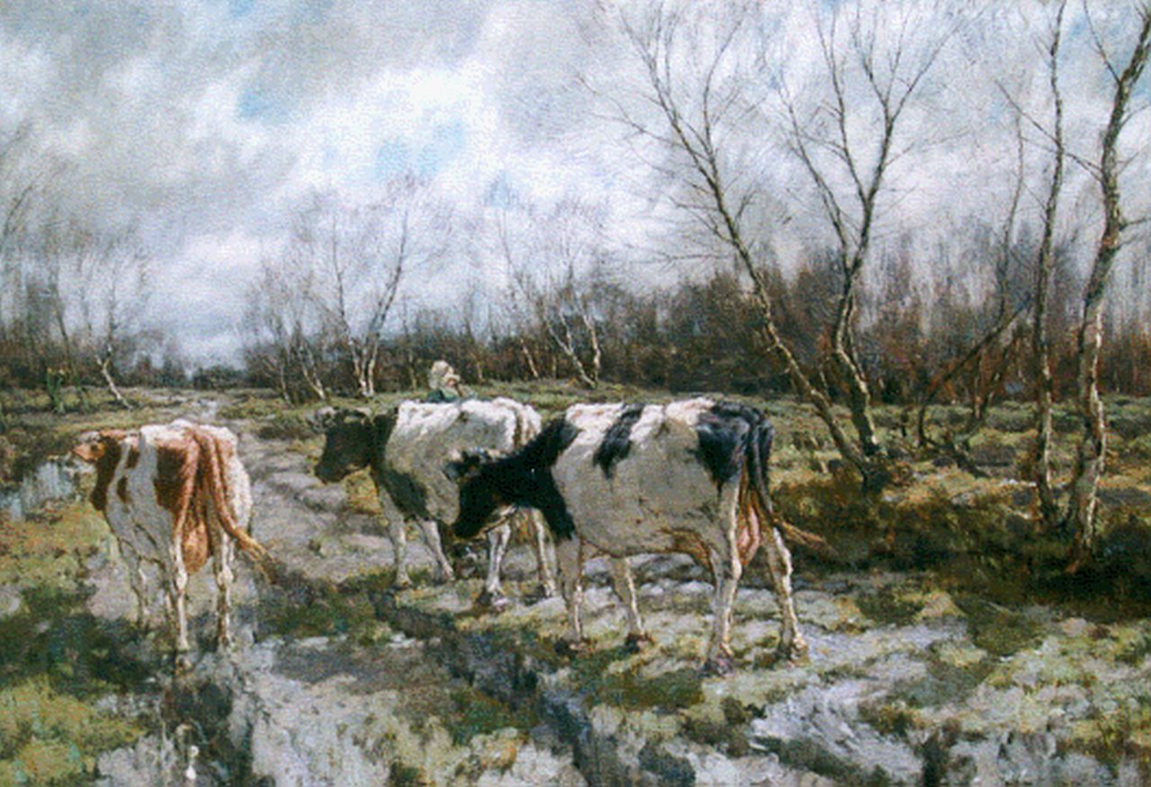 Gorter A.M.  | 'Arnold' Marc Gorter, A cowherdess, oil on canvas 96.0 x 130.2 cm, signed l.r.
