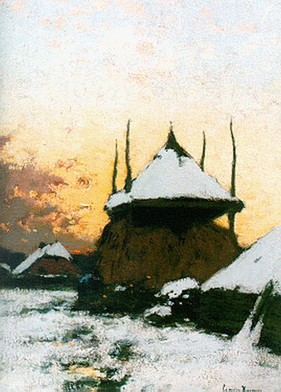 Kuijpers C.  | Cornelis Kuijpers, A farm in winter, oil on canvas 42.5 x 31.5 cm, signed l.r.