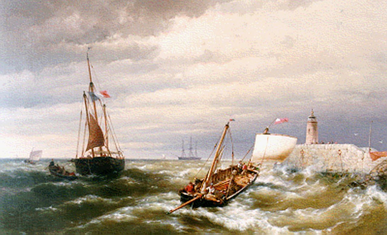 Koekkoek jr. H.  | Hermanus Koekkoek jr., Fishing boats off the coast, oil on canvas 76.1 x 121.8 cm, signed l.l. and dated 1863