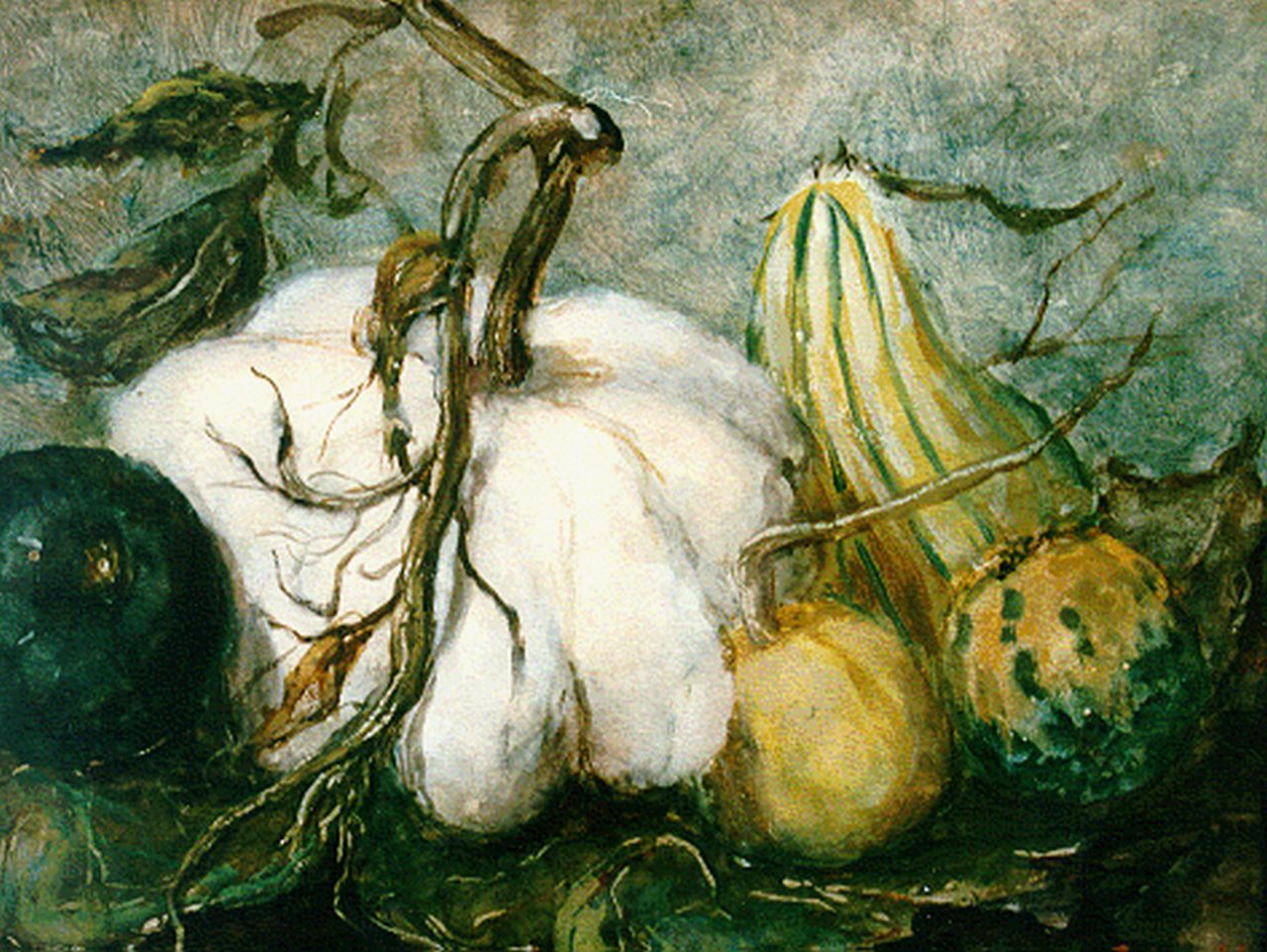 Mesdag-van Houten S.  | Sina 'Sientje' Mesdag-van Houten, Still life with pumpkins, watercolour on paper 27.3 x 37.8 cm, signed l.r. with initials