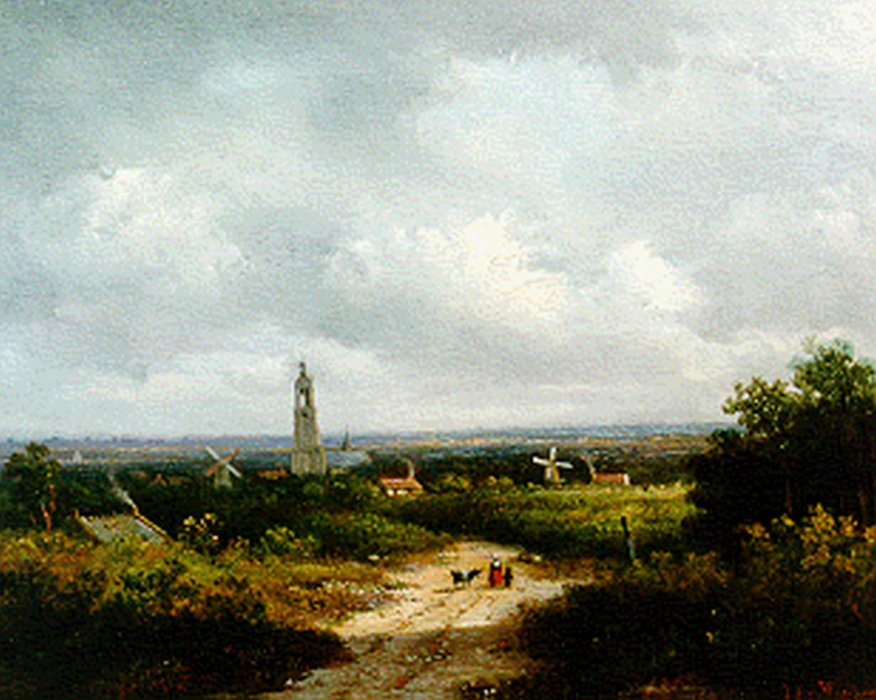 Wisselingh J.P. van | Johannes Pieter van Wisselingh, A panoramic summer landscape, oil on panel 22.0 x 27.7 cm, signed l.r.