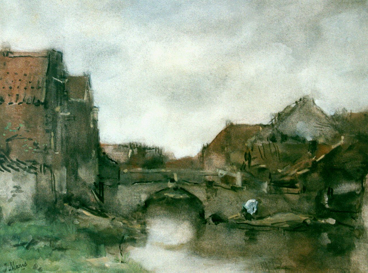 Maris J.H.  | Jacobus Hendricus 'Jacob' Maris, A view of a canal, watercolour on paper 29.8 x 38.6 cm, signed l.l.