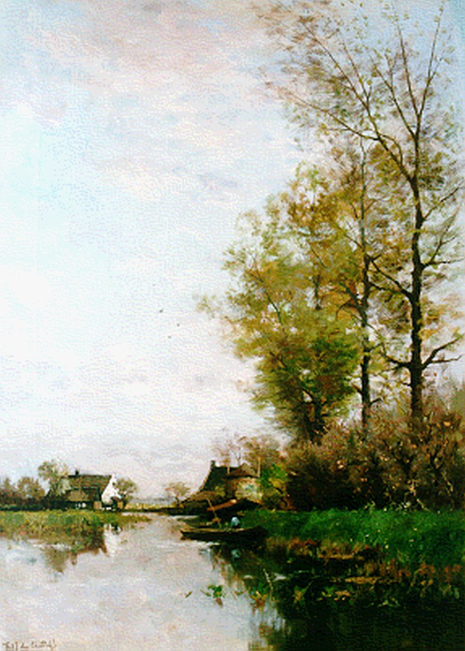 Rossum du Chattel F.J. van | Fredericus Jacobus van Rossum du Chattel, A river landscape in summer, oil on canvas 87.7 x 63.0 cm, signed l.l.