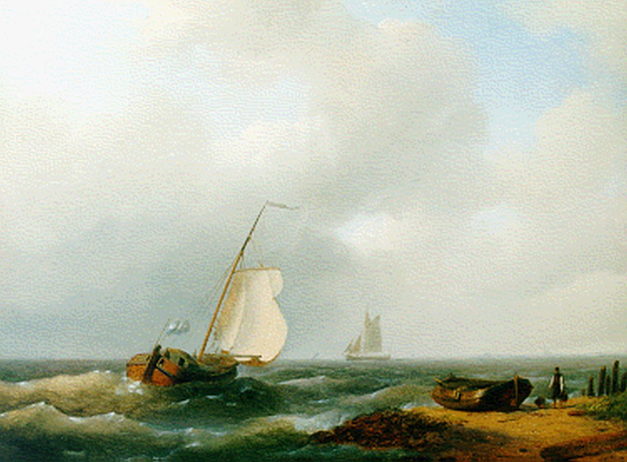 Hulk A.  | Abraham Hulk, Sailing vessels off the coast, oil on panel 24.7 x 32.7 cm, signed l.r. and dated 1848