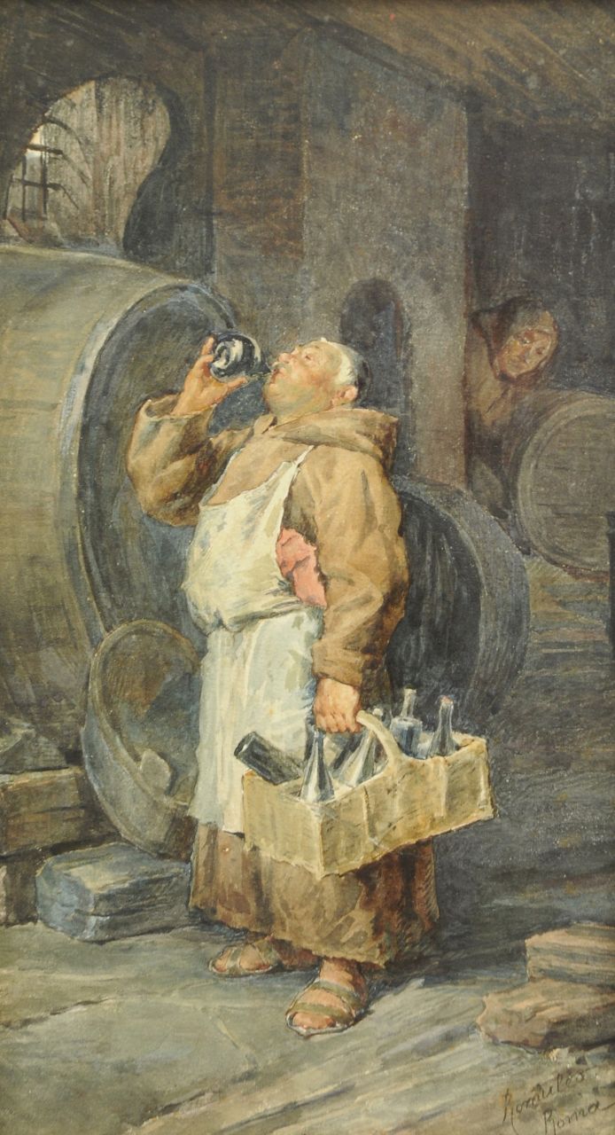 Romuleo   | Romuleo, Wine-taster, watercolour on paper 34.0 x 18.8 cm, signed l.r. and dated 1880