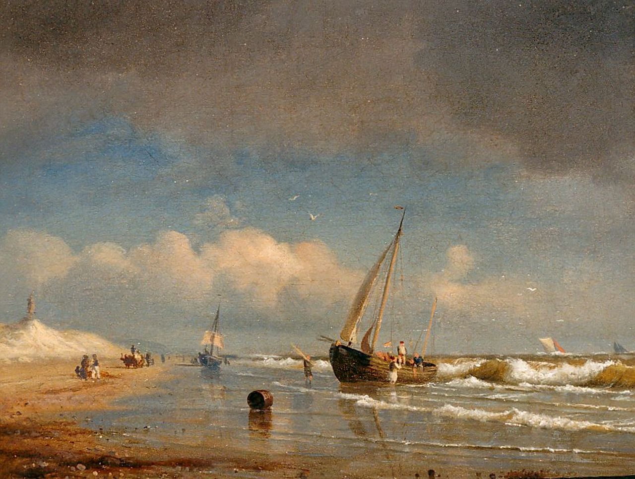 Kummer C.R.  | Carl-Robert Kummer, Vessels along the coast, oil on canvas 19.2 x 23.9 cm, signed l.l. and dated 1854