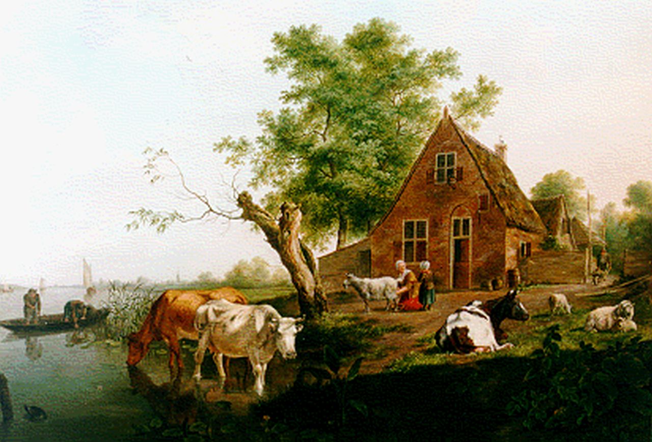 Janson J.  | Johannes Janson, Figures and cattle by a farm, oil on panel 51.0 x 62.4 cm, signed l.l. and dated 1777