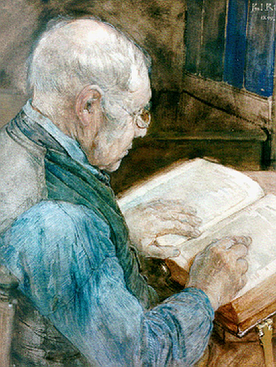 Rink P.Ph.  | Paulus Philippus 'Paul' Rink, Reading the bible, watercolour on paper 63.0 x 47.8 cm, signed u.r. and dated 1899