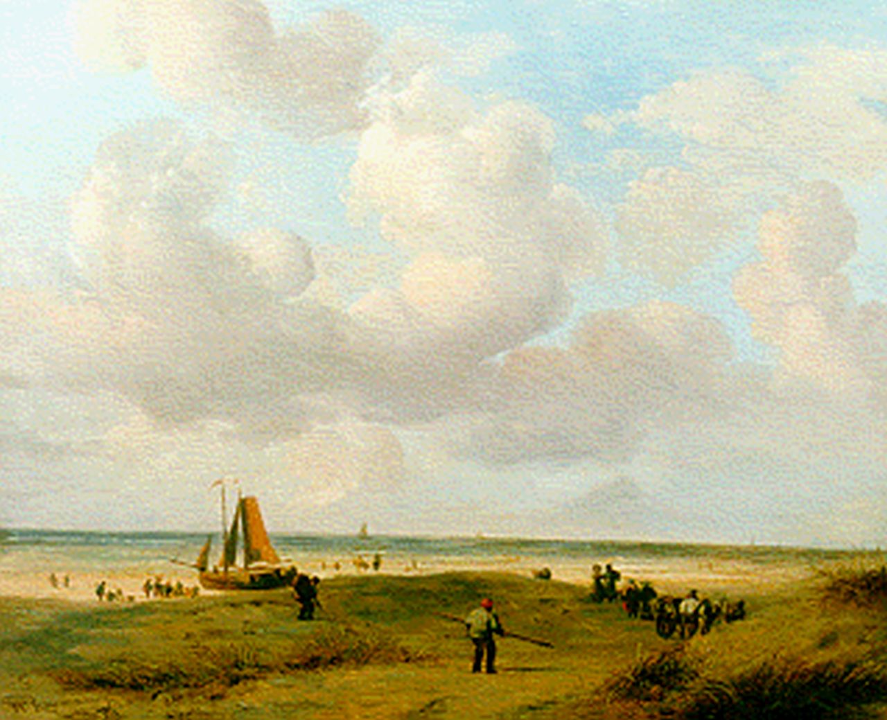 Ravenswaay J. van | Jan van Ravenswaay, Fisher folk on the beach, oil on panel 25.7 x 31.7 cm, signed l.l. and dated 1827