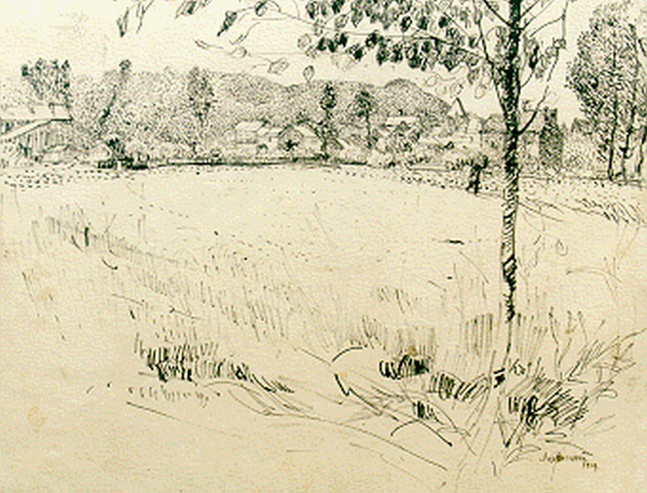 Raphael J.  | Joseph Raphael, Town view, Indian ink on paper 54.0 x 78.8 cm, signed l.r. and dated 1914