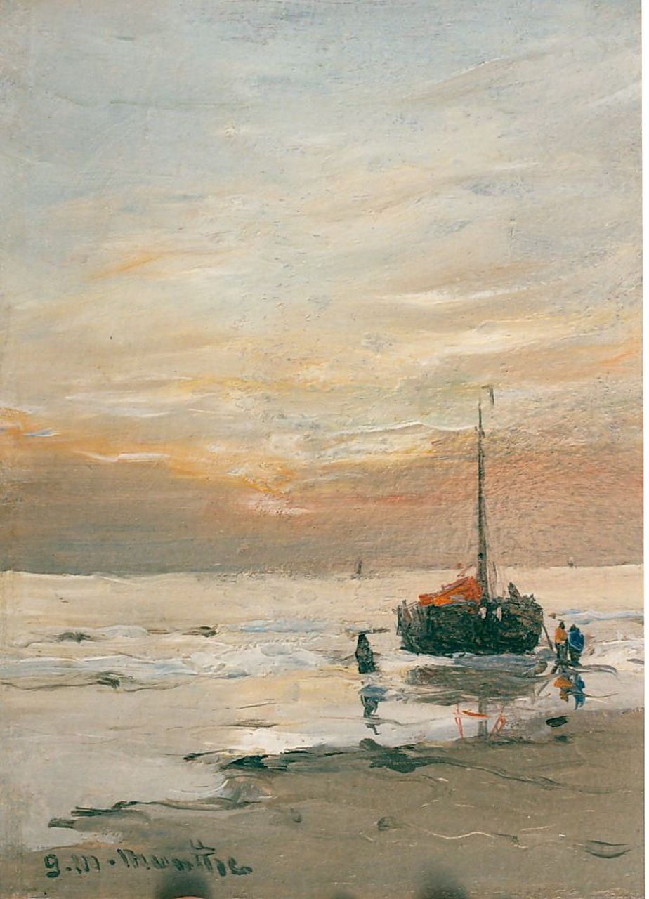 Munthe G.A.L.  | Gerhard Arij Ludwig 'Morgenstjerne' Munthe, 'Bomschuit' in the surf, oil on panel 21.0 x 15.9 cm, signed l.l. and dated '26
