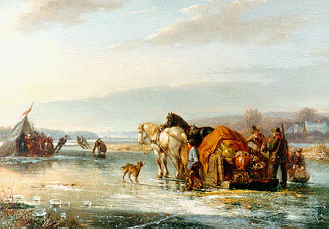 Breuhaus de Groot F.  | Frans Breuhaus de Groot, A winter landscape with figures on the ice, oil on panel 27.0 x 37.6 cm, signed l.r.