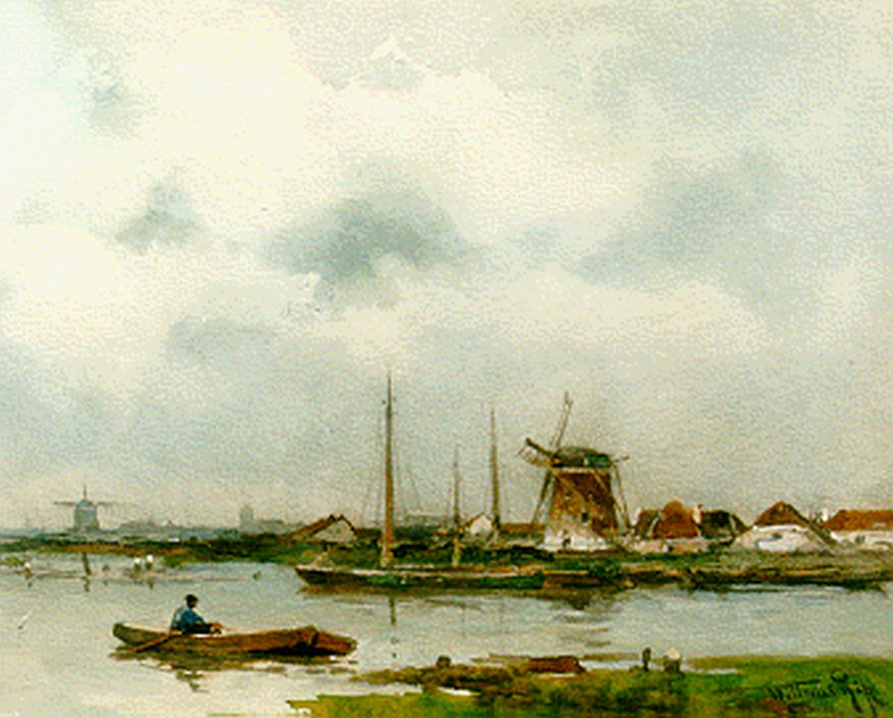 Rip W.C.  | 'Willem' Cornelis Rip, A polder landscape, watercolour on paper 23.1 x 33.1 cm, signed l.r.