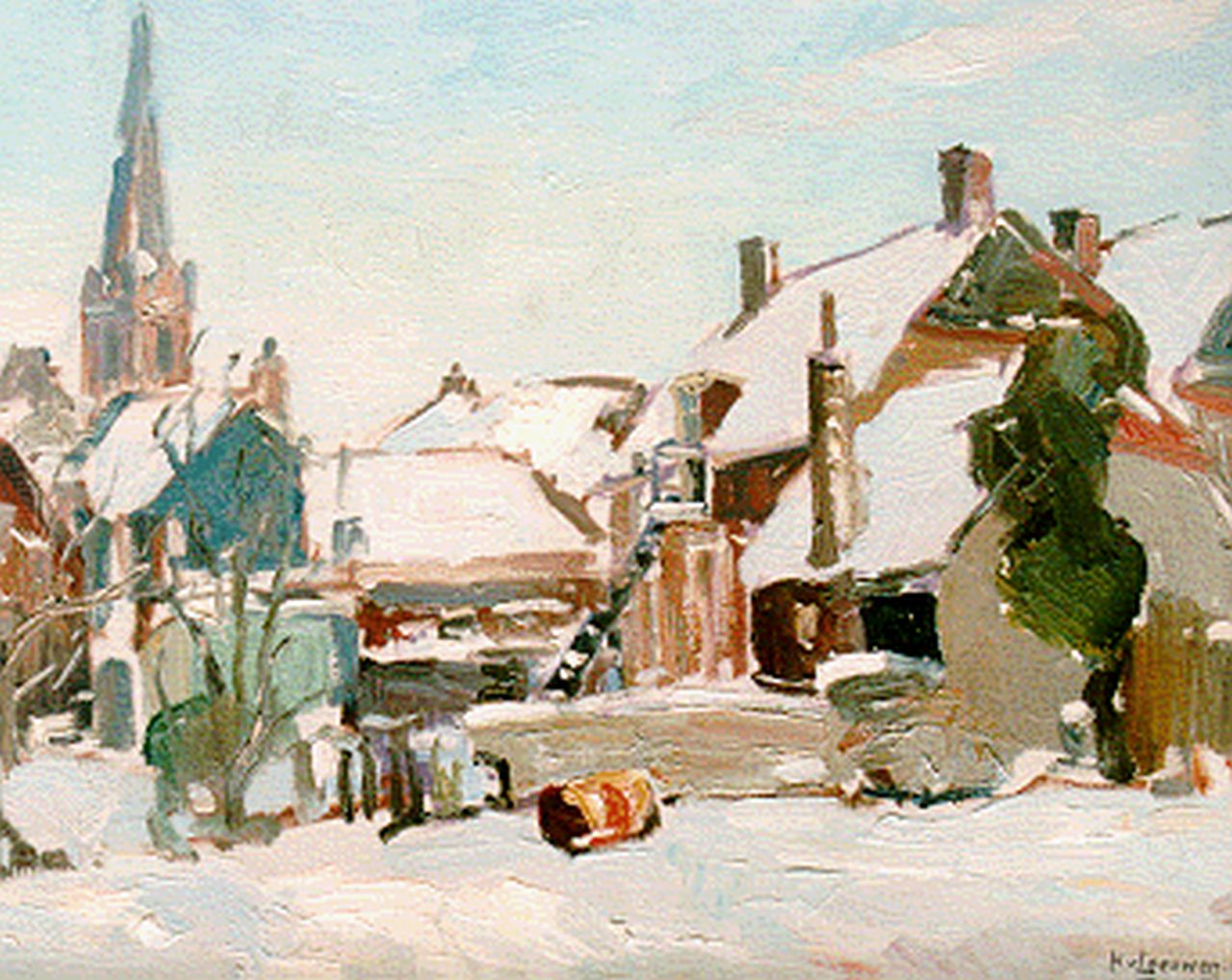 Leeuwen H. van | Hendrik 'Henk' van Leeuwen, A snow-covered landscape, oil on canvas 40.3 x 50.0 cm, signed l.r.