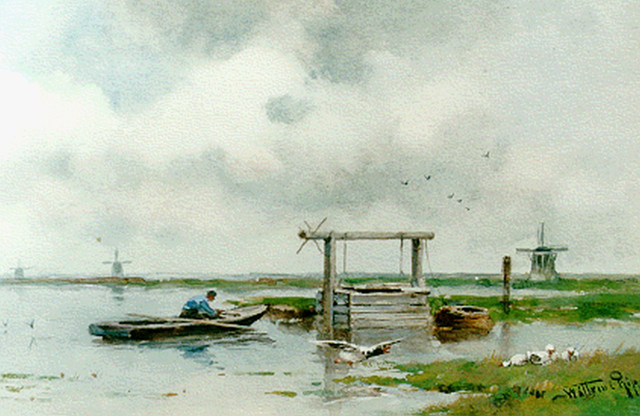 Rip W.C.  | 'Willem' Cornelis Rip, A polder landscape, watercolour on paper 23.1 x 33.0 cm, signed l.r.