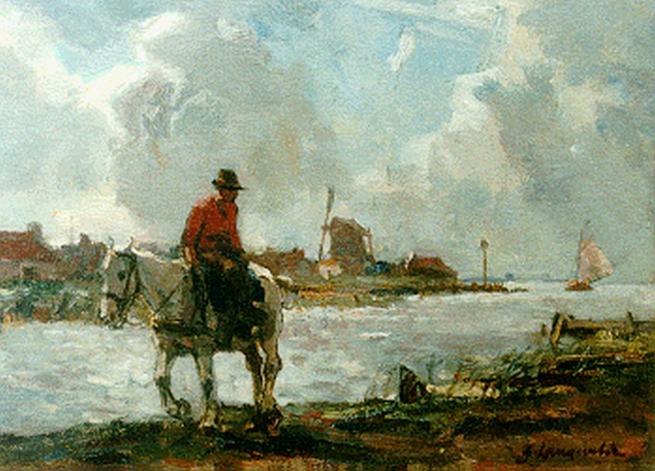 Langeveld F.A.  | Franciscus Arnoldus 'Frans' Langeveld, Harbour scene near Utrecht, oil on canvas 24.1 x 32.2 cm, signed l.r.