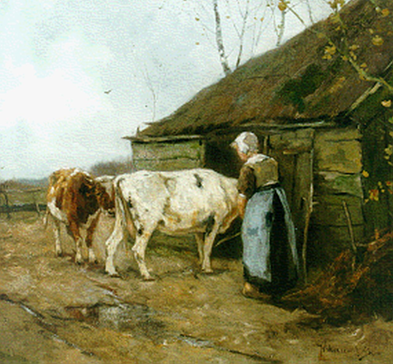 Scherrewitz J.F.C.  | Johan Frederik Cornelis Scherrewitz, A milkmaid, oil on canvas 61.3 x 75.6 cm, signed l.r.