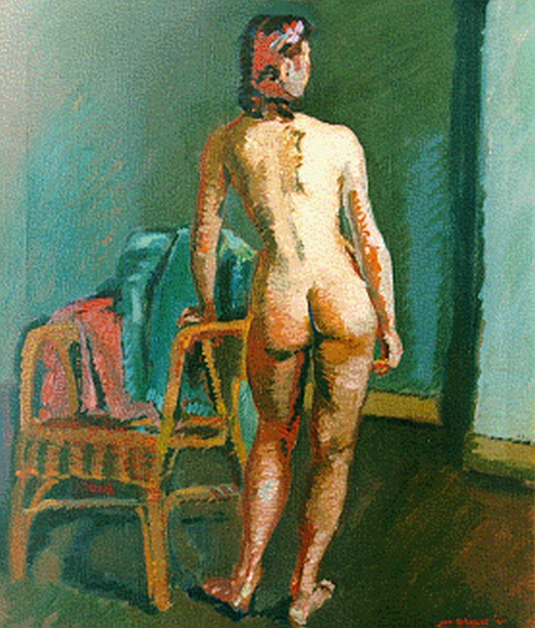 Wiegers J.  | Jan Wiegers, A female nude, oil on canvas 70.3 x 60.3 cm, signed l.r. and dated '41