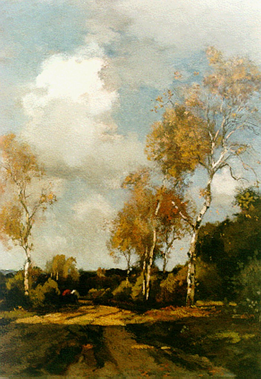 Bock T.E.A. de | Théophile Emile Achille de Bock, A country road with birches, oil on canvas 81.6 x 61.0 cm, signed l.r.