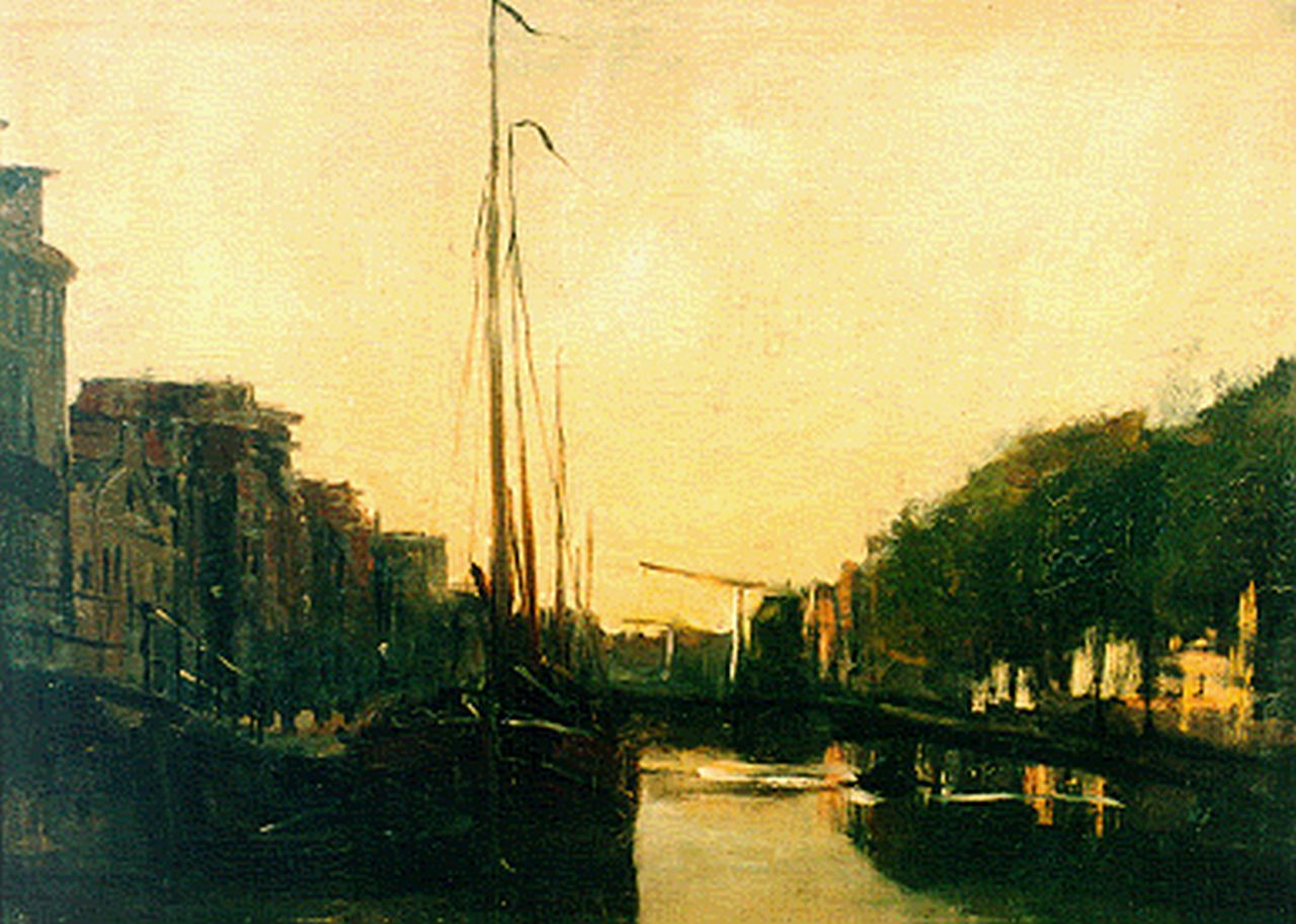 Wijsmuller J.H.  | Jan Hillebrand Wijsmuller, Evening twilight, Amsterdam, oil on canvas 36.5 x 49.5 cm, signed l.r.