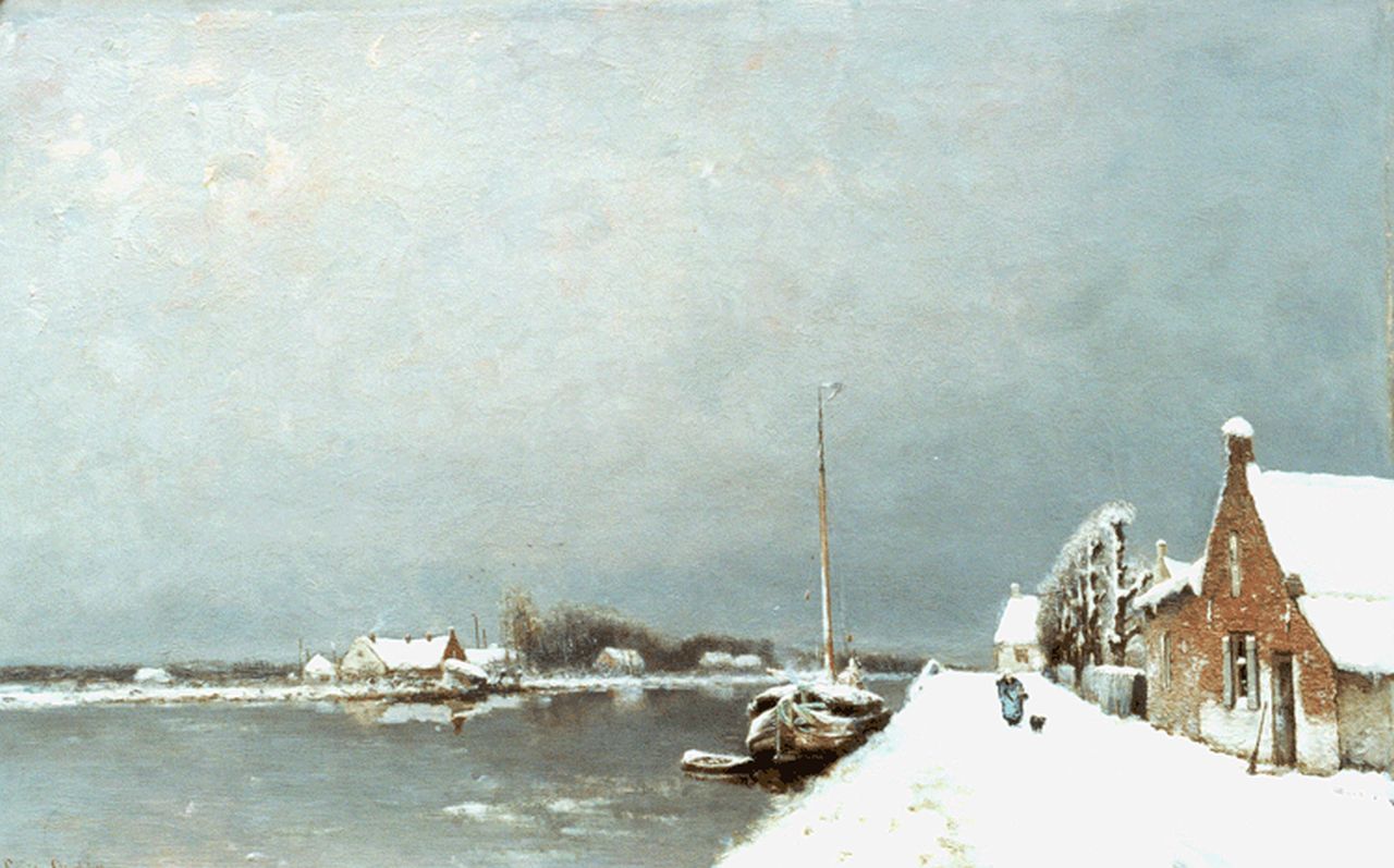 Apol L.F.H.  | Lodewijk Franciscus Hendrik 'Louis' Apol, A landscape with canal in winter, oil on panel 52.5 x 88.3 cm, signed signed l.l.