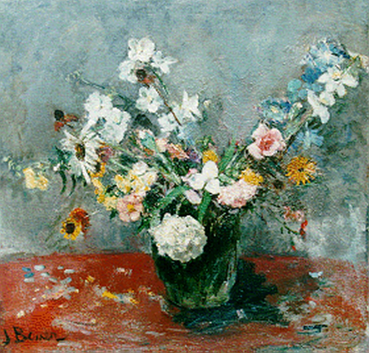 Bauer-Stumpff J.  | Johanna 'Jo' Bauer-Stumpff, A flower still life, oil on canvas 58.0 x 59.5 cm, signed l.l.