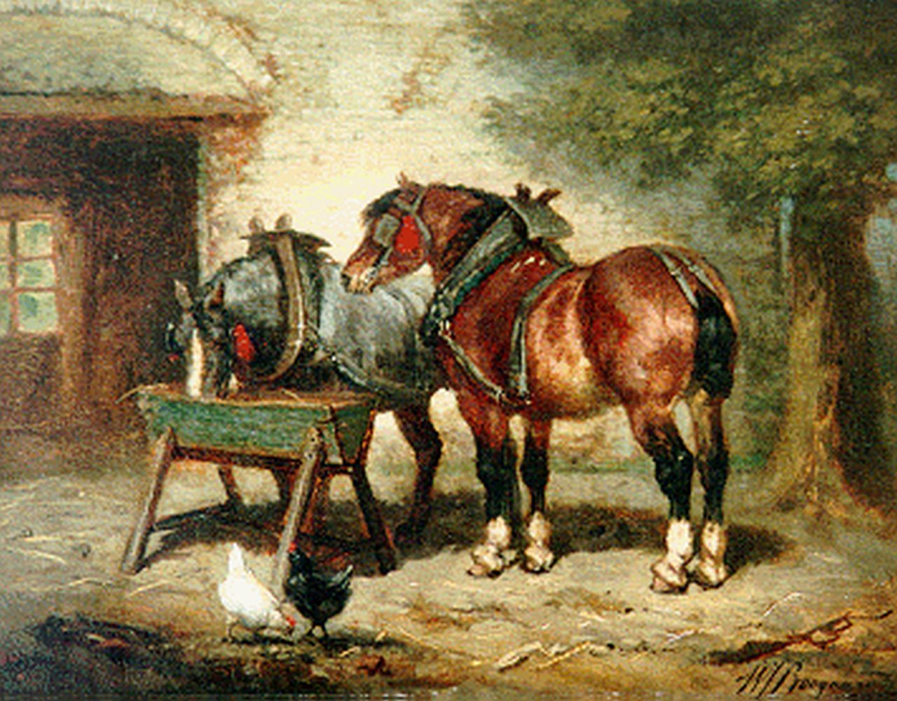 Willem Johan Boogaard | Horses eating, oil on panel, 27.0 x 21.0 cm, signed l.r.