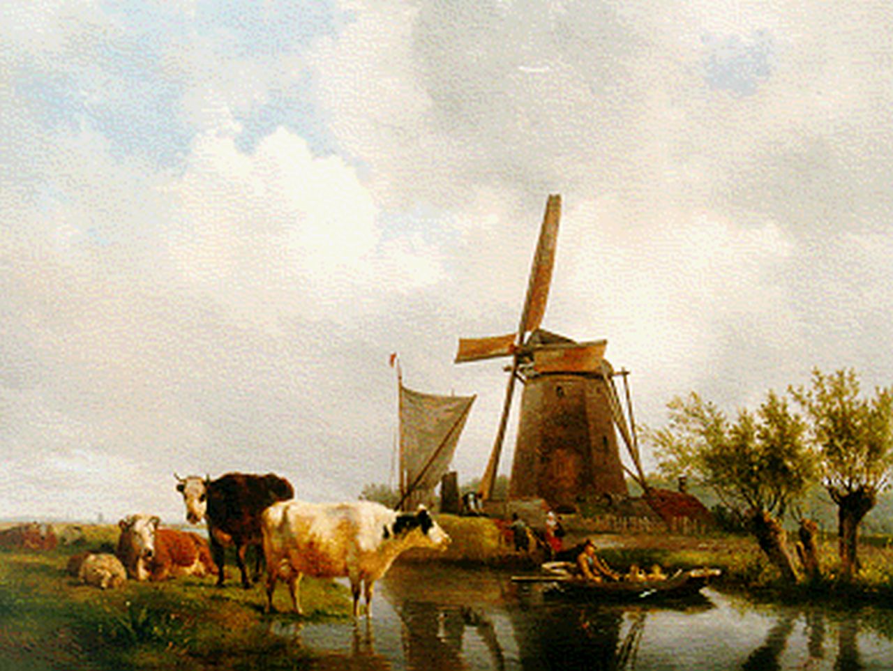 Sande Bakhuyzen H. van de | Hendrikus van de Sande Bakhuyzen, Cattle on the riverbank, oil on panel 47.7 x 63.5 cm, signed l.l.