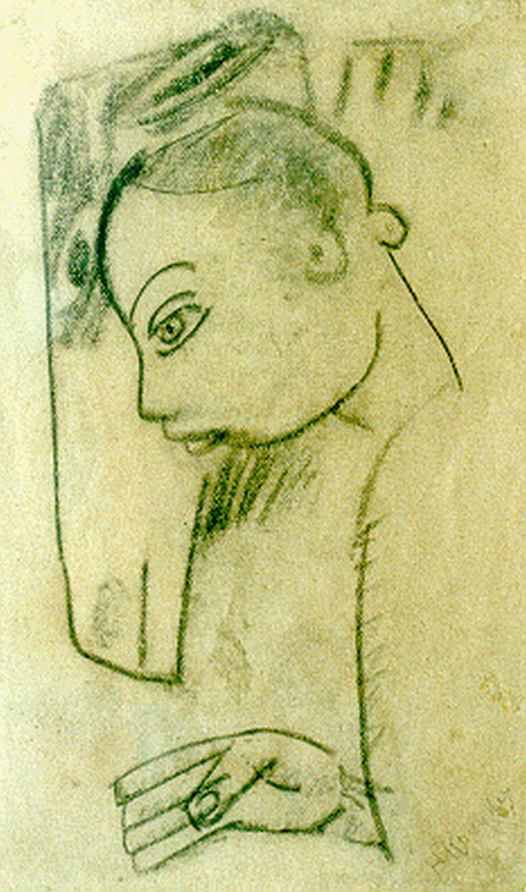 Kruyder H.J.  | 'Herman' Justus Kruyder, A girl with a horse, charcoal on paper 17.0 x 10.2 cm, signed l.r.