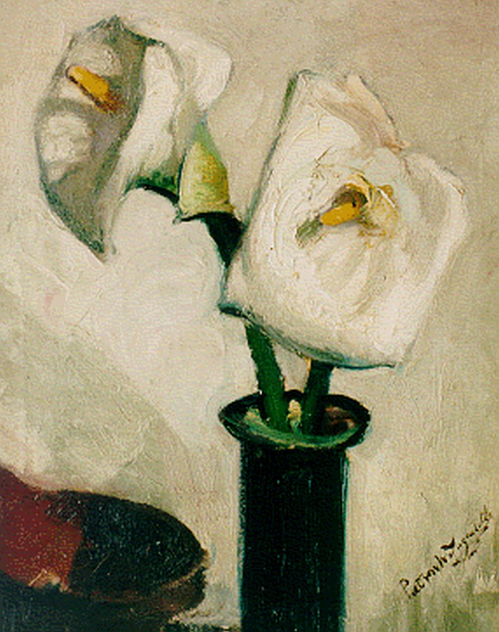 Wijngaerdt P.T. van | Petrus Theodorus 'Piet' van Wijngaerdt, Arums, oil on canvas 50.4 x 40.4 cm, signed l.r.