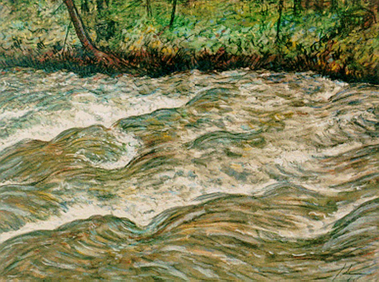 Lodeizen J.  | Johannes 'Jo' Lodeizen, A river, pastel on paper 47.5 x 60.5 cm, signed l.r. with monogram and dated '64