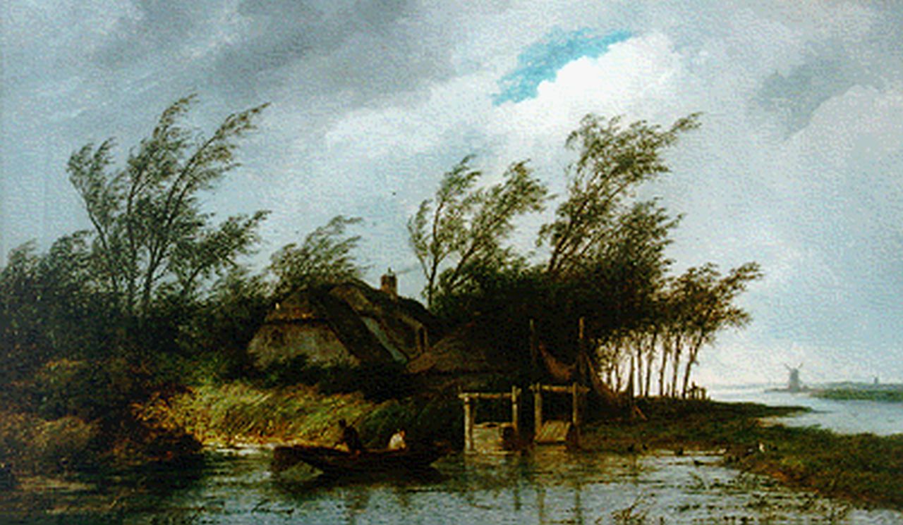 Hans J.G.  | Josephus Gerardus Hans, A farm along a river, oil on canvas 59.8 x 100.0 cm, signed l.r. and dated 1887