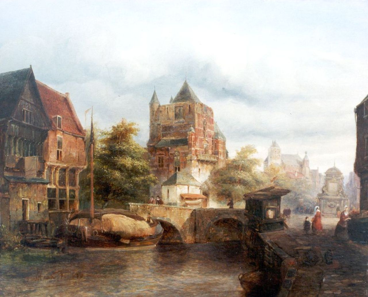Haan D. de | Dirk de Haan, Townscape, oil on panel 39.8 x 49.0 cm, signed l.l. and dated 1850