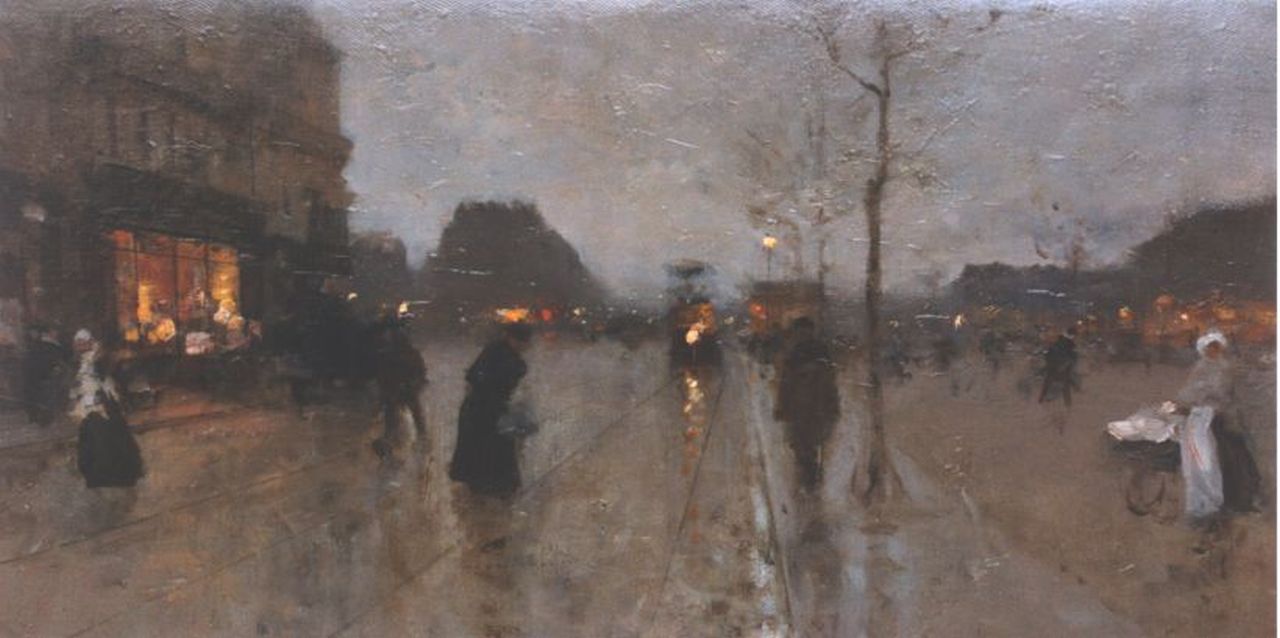 Loir A.F.J.  | Aloys François Joseph 'Luigi' Loir, Nightfall, oil on canvas 32.5 x 56.0 cm, signed l.r.