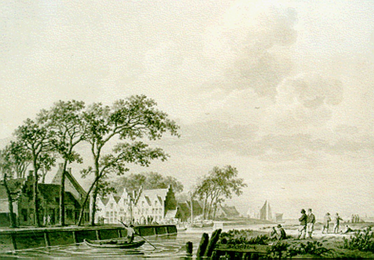 Koekkoek B.C.  | Barend Cornelis Koekkoek, Harbour scene, sepia on paper 19.3 x 28.2 cm, signed l.c.
