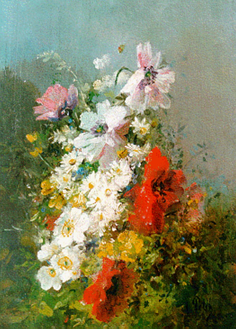 Petit E.  | Eugène Petit, A still life with poppies, oil on panel 32.7 x 23.8 cm, signed l.r.