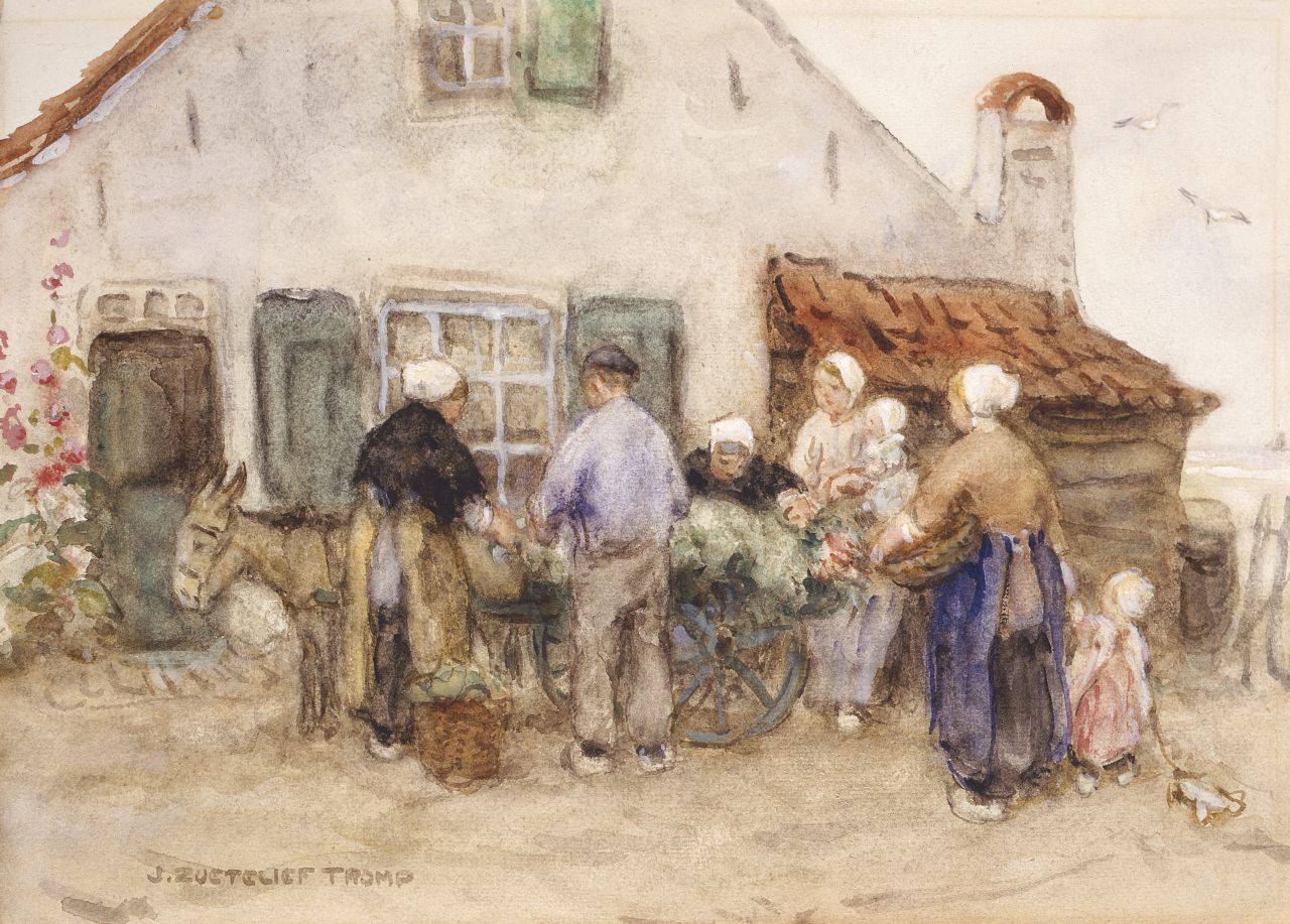 Zoetelief Tromp J.  | Johannes 'Jan' Zoetelief Tromp, Selling vegetables, oil on canvas 25.0 x 35.5 cm, signed l.l.