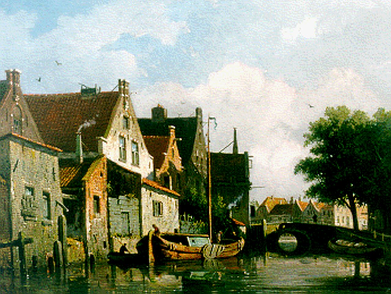 Eversen A.  | Adrianus Eversen, A canal scene, oil on panel 25.0 x 33.2 cm, signed l.l.