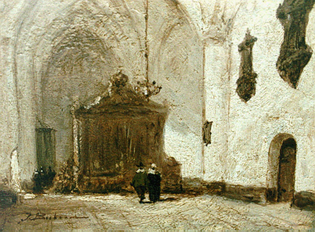 Bosboom J.  | Johannes Bosboom, Kerkinterieur (gestolen, bel 0318652888 indien gevonden), oil on panel 15.3 x 21.0 cm, gesigneerd linksonder