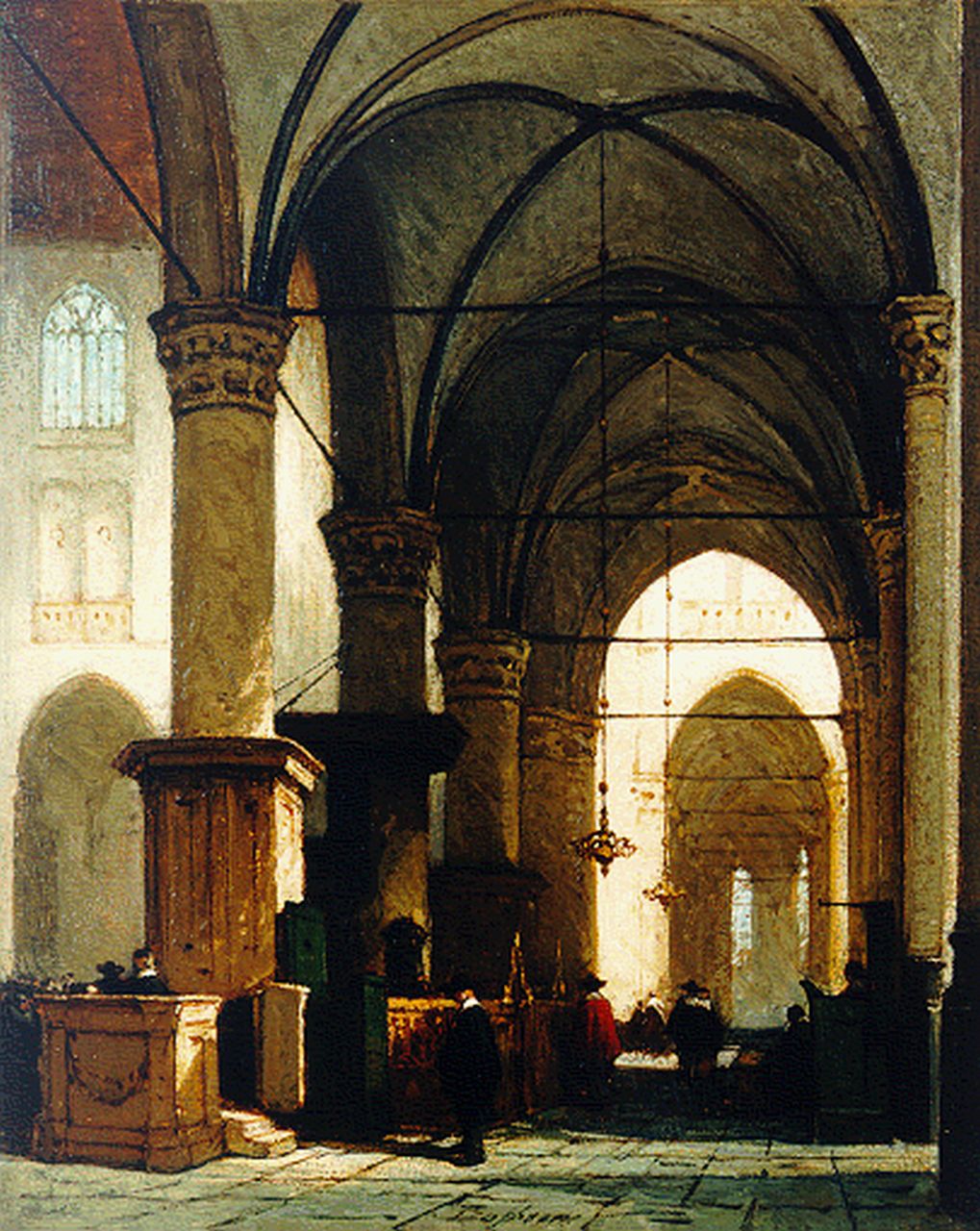 Bosboom J.  | Johannes Bosboom, Interior of the 'Grote of St. Laurenskerk', Alkmaar, oil on panel 34.2 x 27.7 cm, signed l.c. and painted between 1865-1870