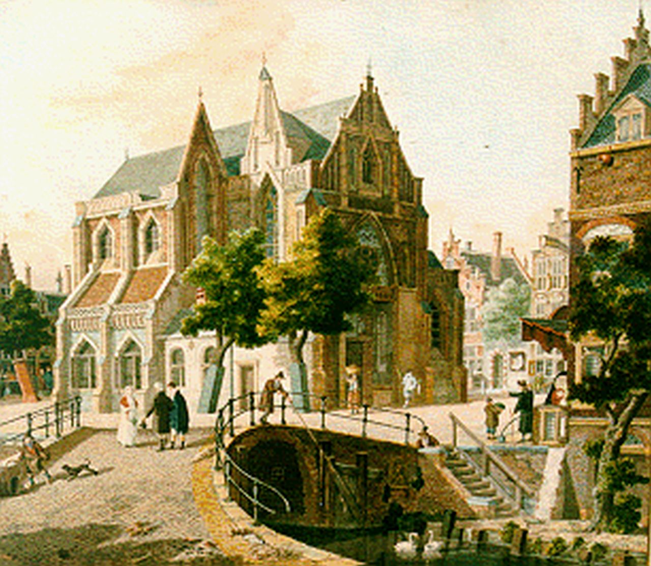 Verheijen J.H.  | Jan Hendrik Verheijen, Figures in a sunlit town, watercolour on paper 36.0 x 41.5 cm, signed l.c. and dated 1811