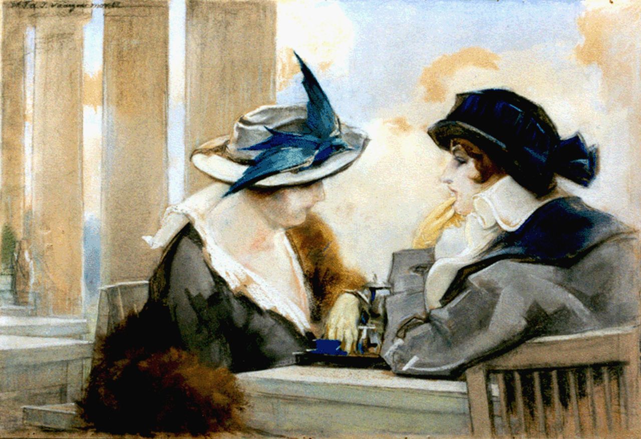 Vaarzon Morel W.F.A.I.  | Wilhelm Ferdinand Abraham Isaac 'Willem' Vaarzon Morel, The conversation, pastel on paper 47.5 x 70.0 cm, signed u.l.