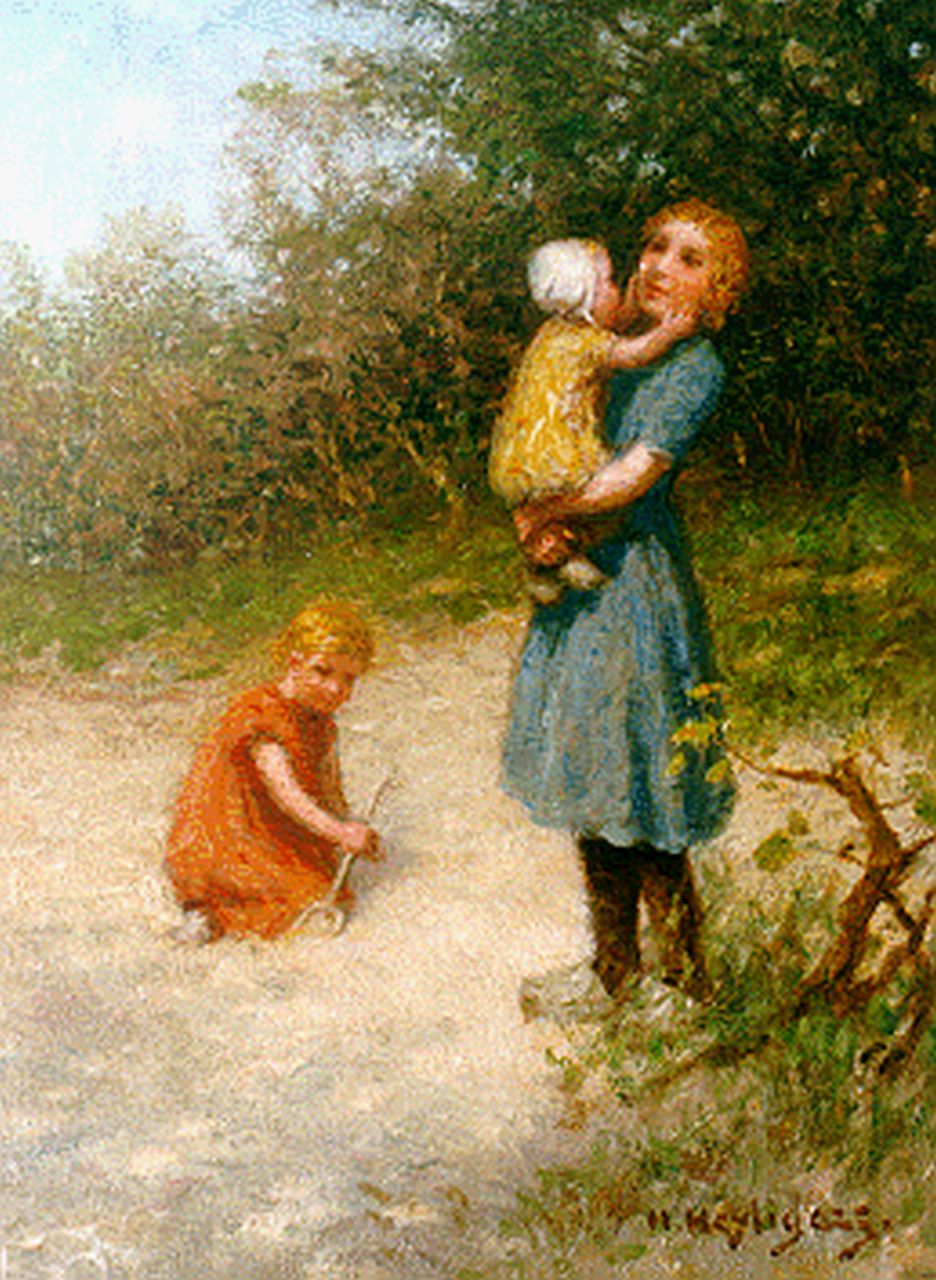 Heijligers H.  | Hendrik 'Henri' Heijligers, Children playing in the dunes, oil on canvas 40.3 x 30.4 cm, signed l.r.