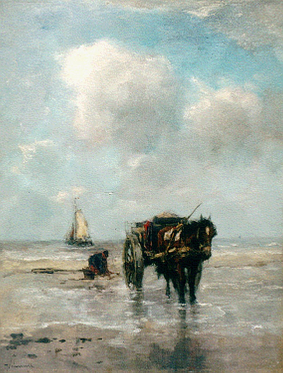 Scherrewitz J.F.C.  | Johan Frederik Cornelis Scherrewitz, A shell-gatherer on the beach, oil on canvas 66.2 x 51.0 cm, signed l.l.