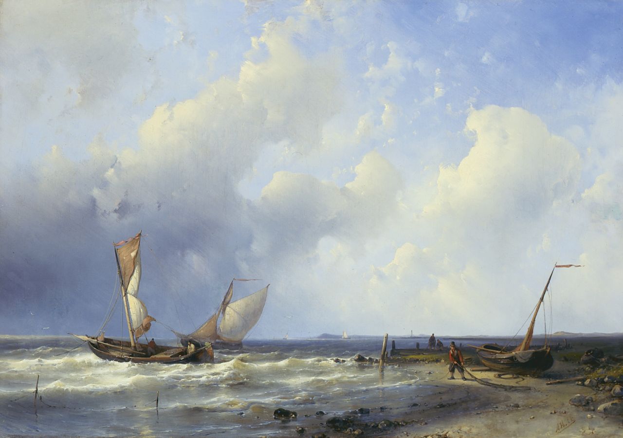 Hulk A.  | Abraham Hulk, A fresh breeze off the Dutch coast, oil on canvas 43.4 x 62.4 cm, signed l.r.