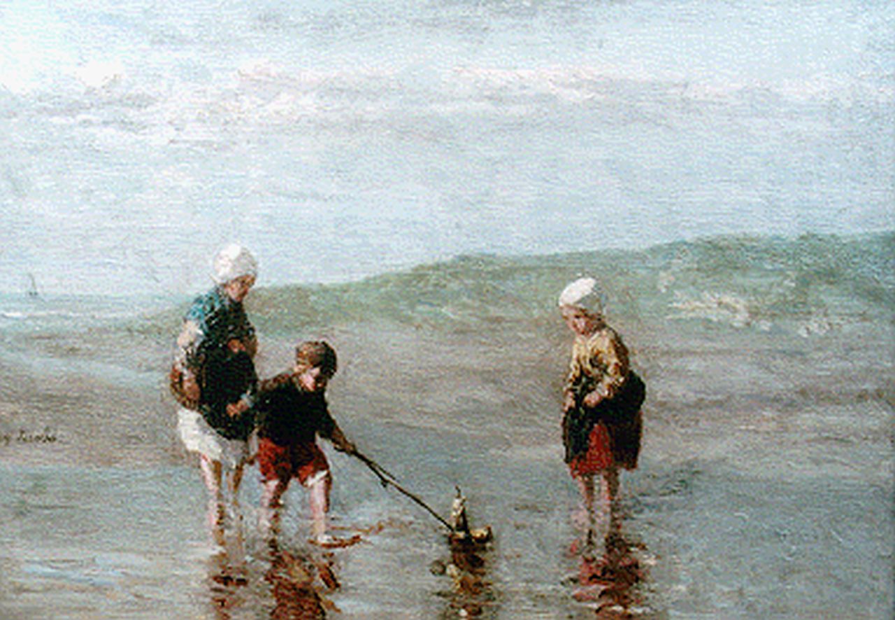 Israëls J.  | Jozef Israëls, Bootje varen, oil on panel 20.6 x 29.0 cm, gesigneerd l.i.h.m.