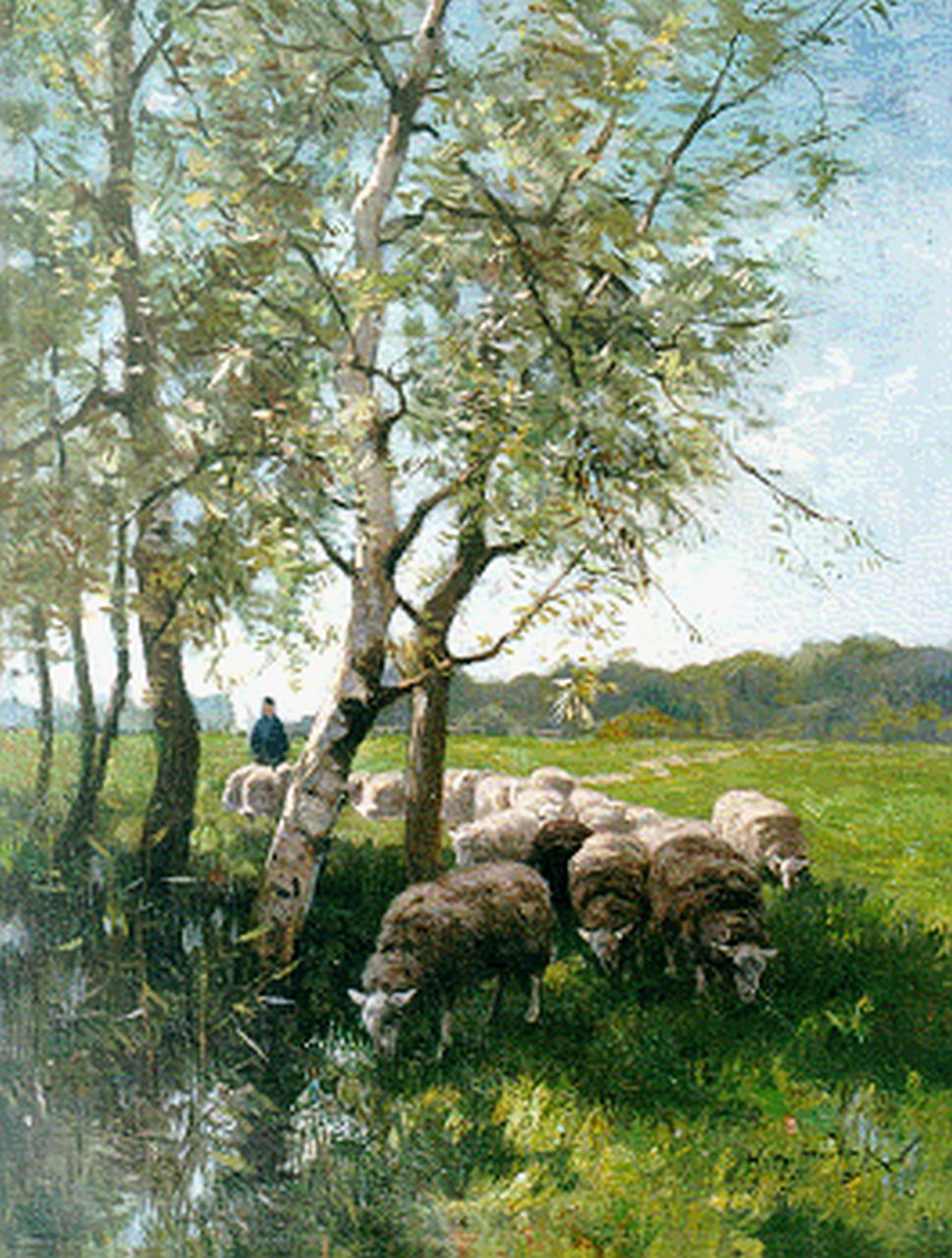 Steelink jr. W.  | Willem Steelink jr., A shepherd with his flock, oil on canvas 41.3 x 31.6 cm, signed l.r.